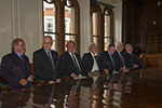 The Council Chamber l-r Ian Graham, Ian Durrant, Frank Pacey, Colin Jackson, Derek Wood, John Hudson & Dave Hambidge